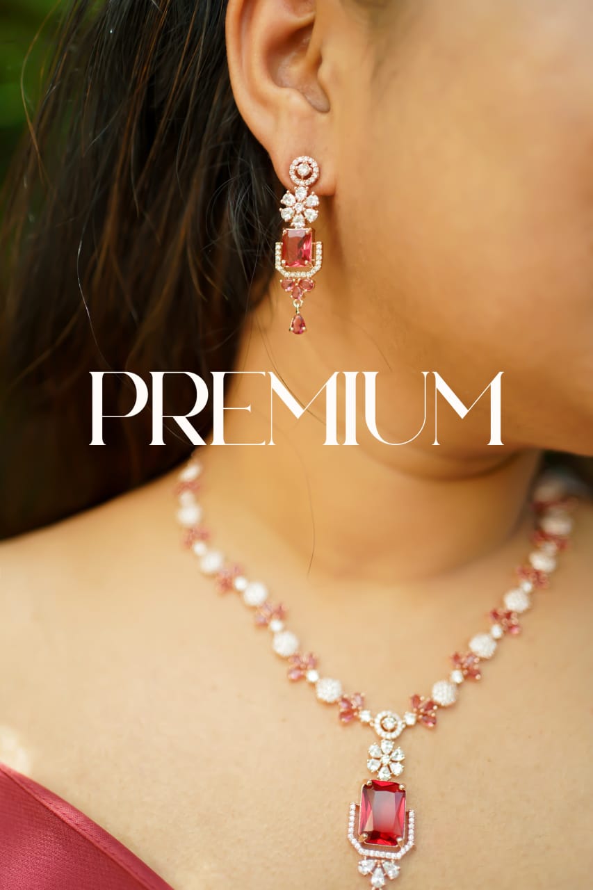 Premium Red Rose Gold Necklace Set