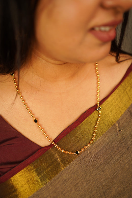 Black & Gold mix beaded gold plated chain