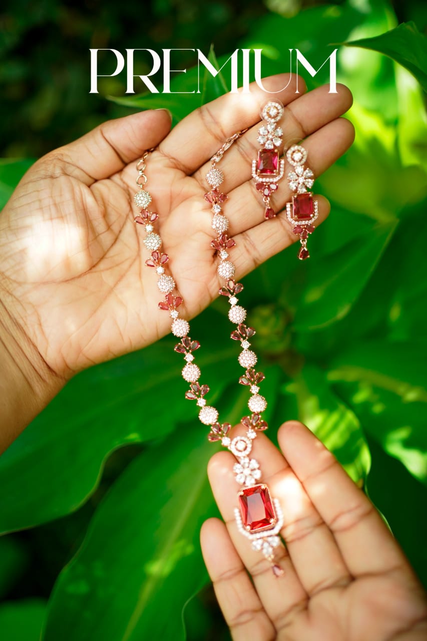 Premium Red Rose Gold Necklace Set