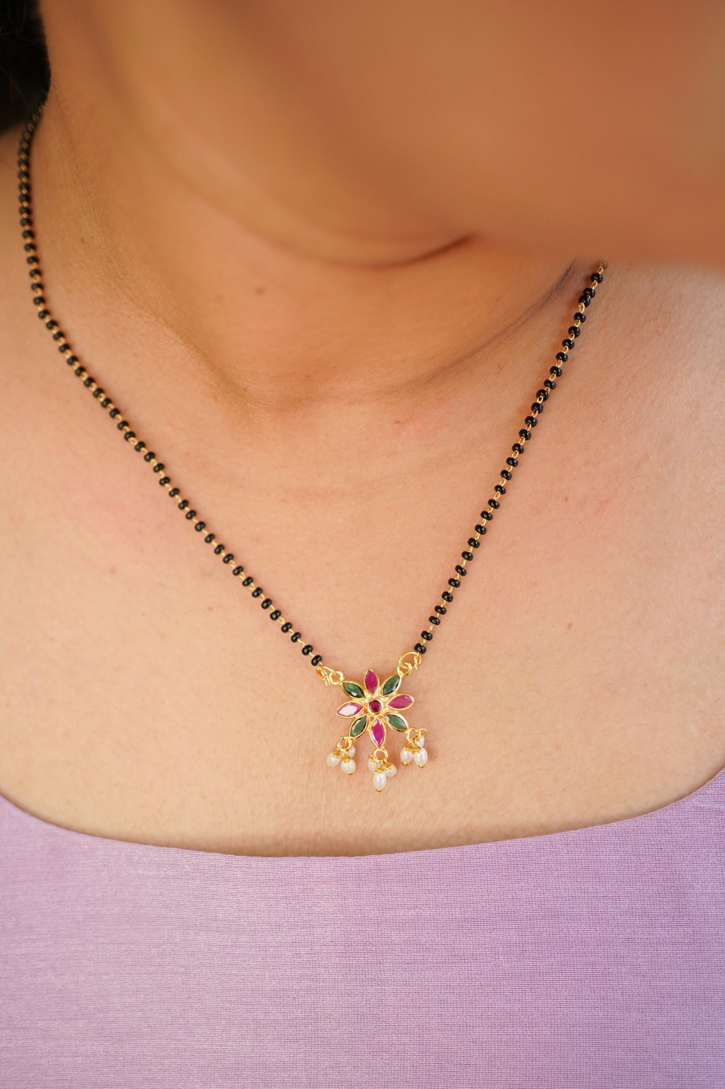 Short Mangalsutra with Floral locket