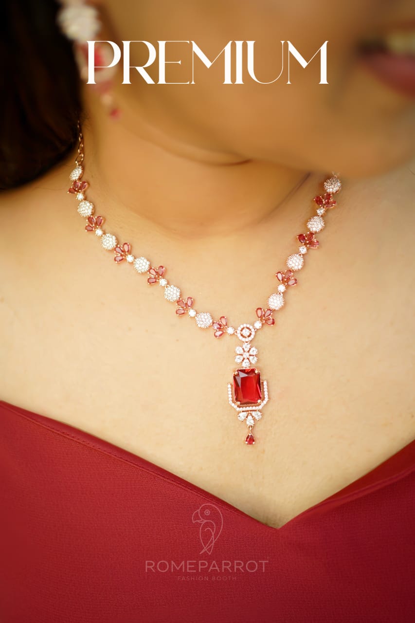 Premium Red Rose Gold Necklace Set