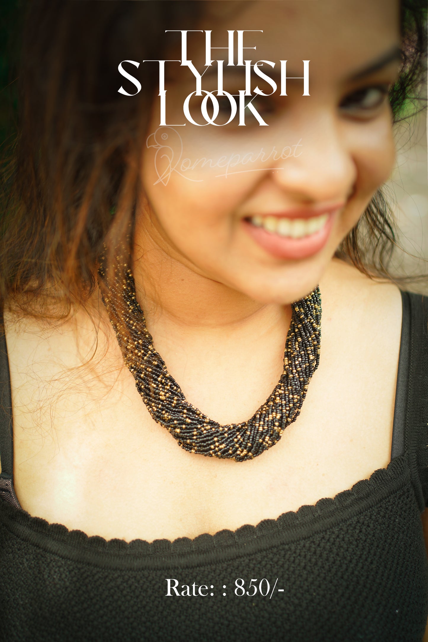 Black & Gold Layered Beads Necklace for Women