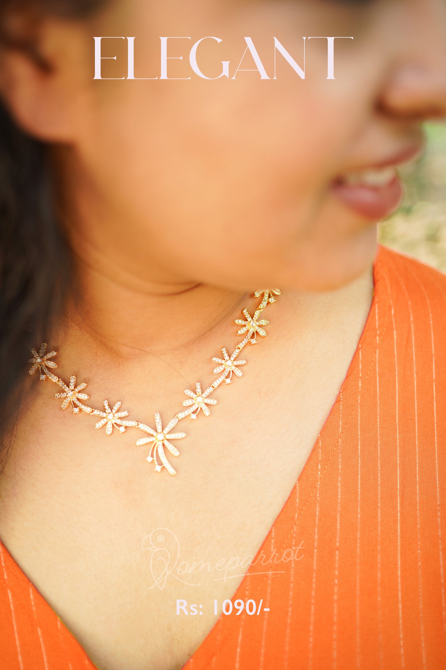 Full white gold plated floral pattern necklace set