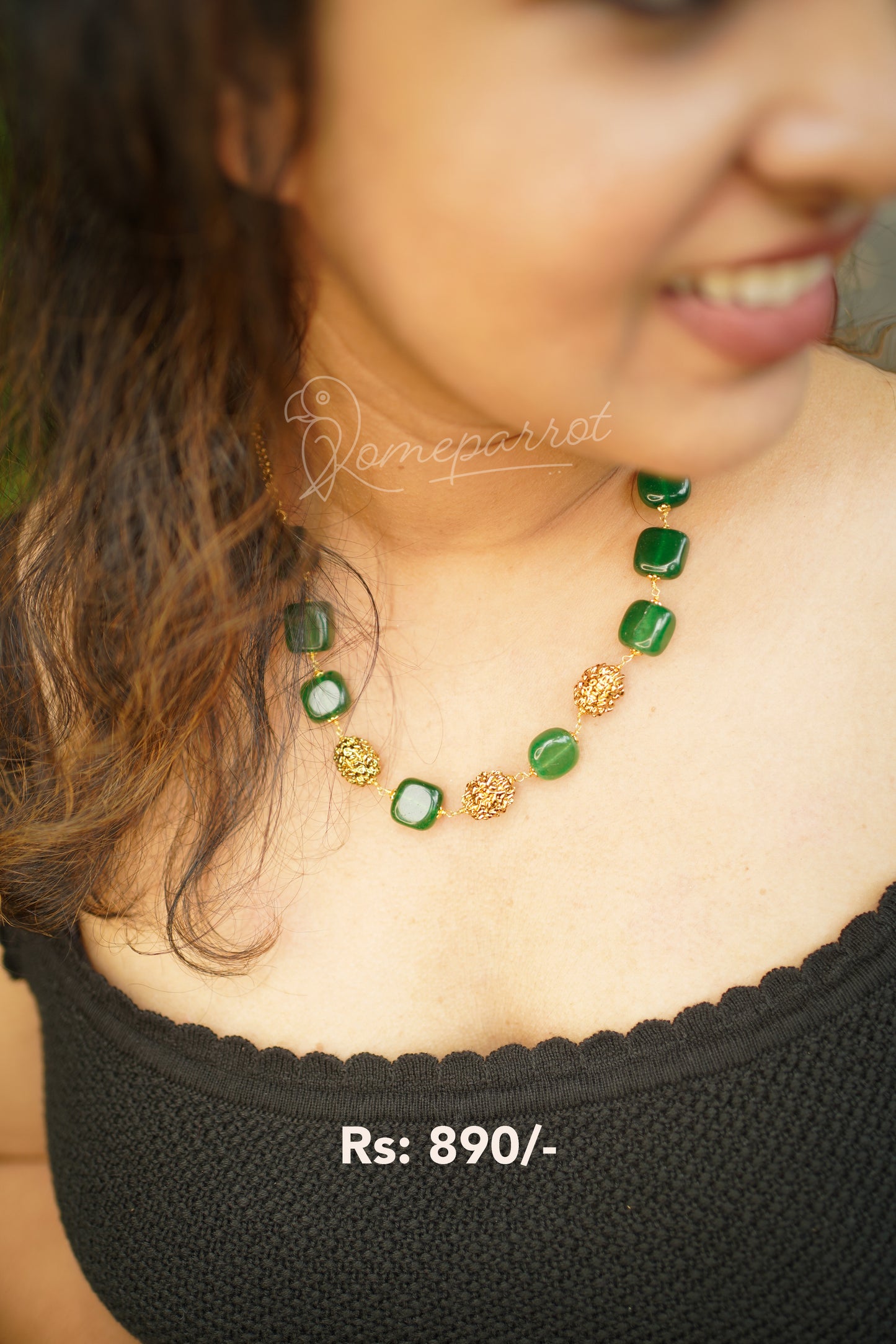 Green Bead stone neckalce