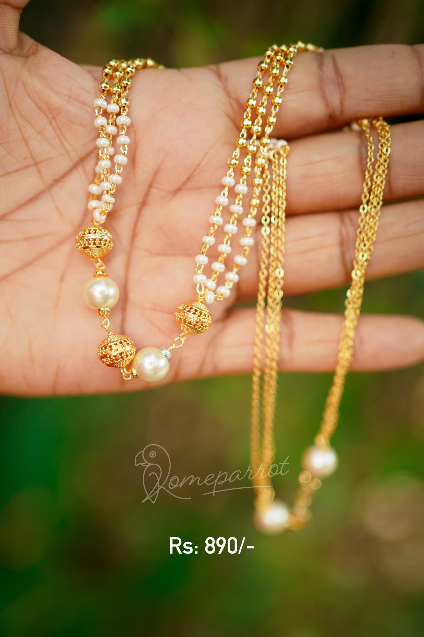 Short Multi layer Gold & White Pearl Necklace