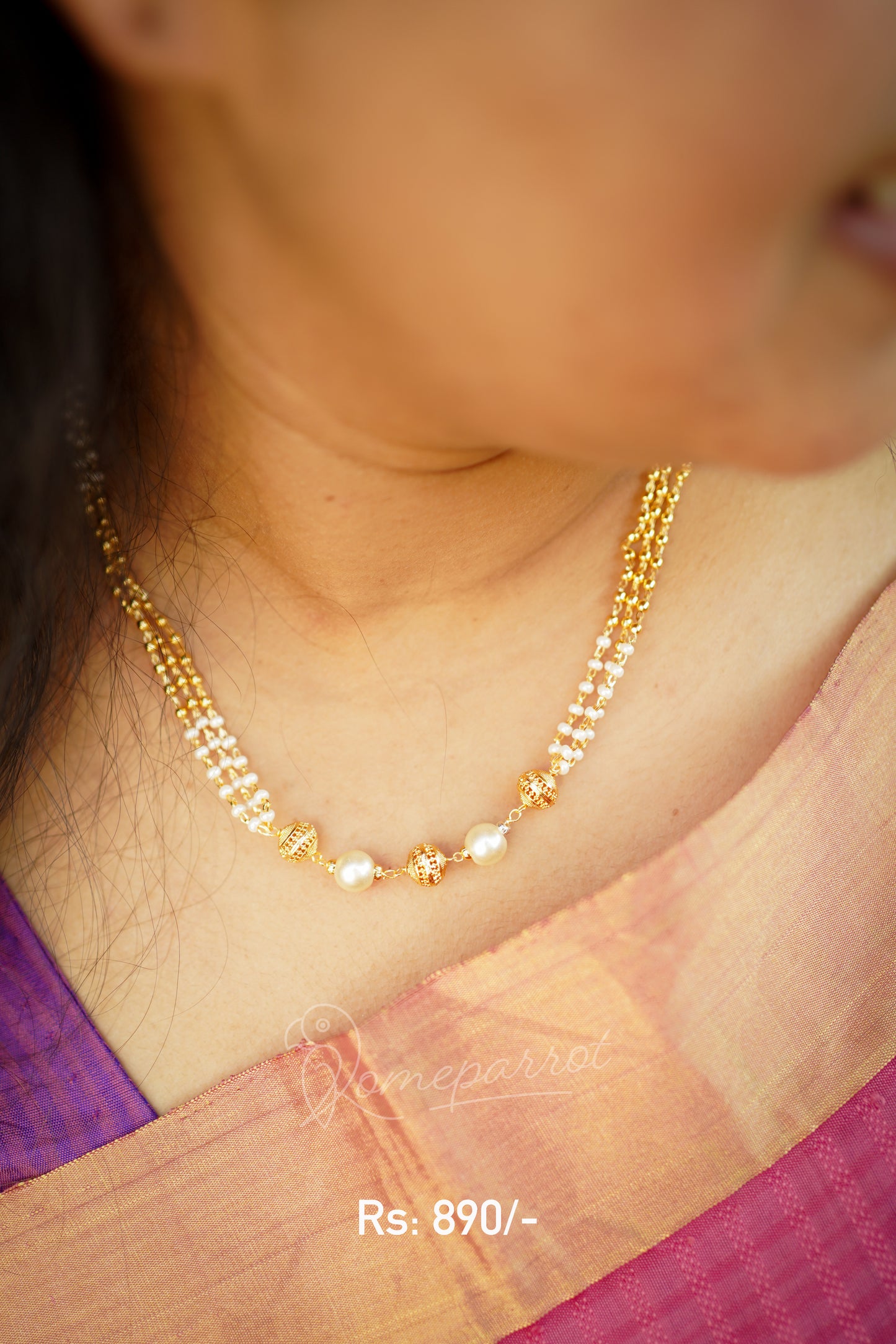 Short Multi layer Gold & White Pearl Necklace