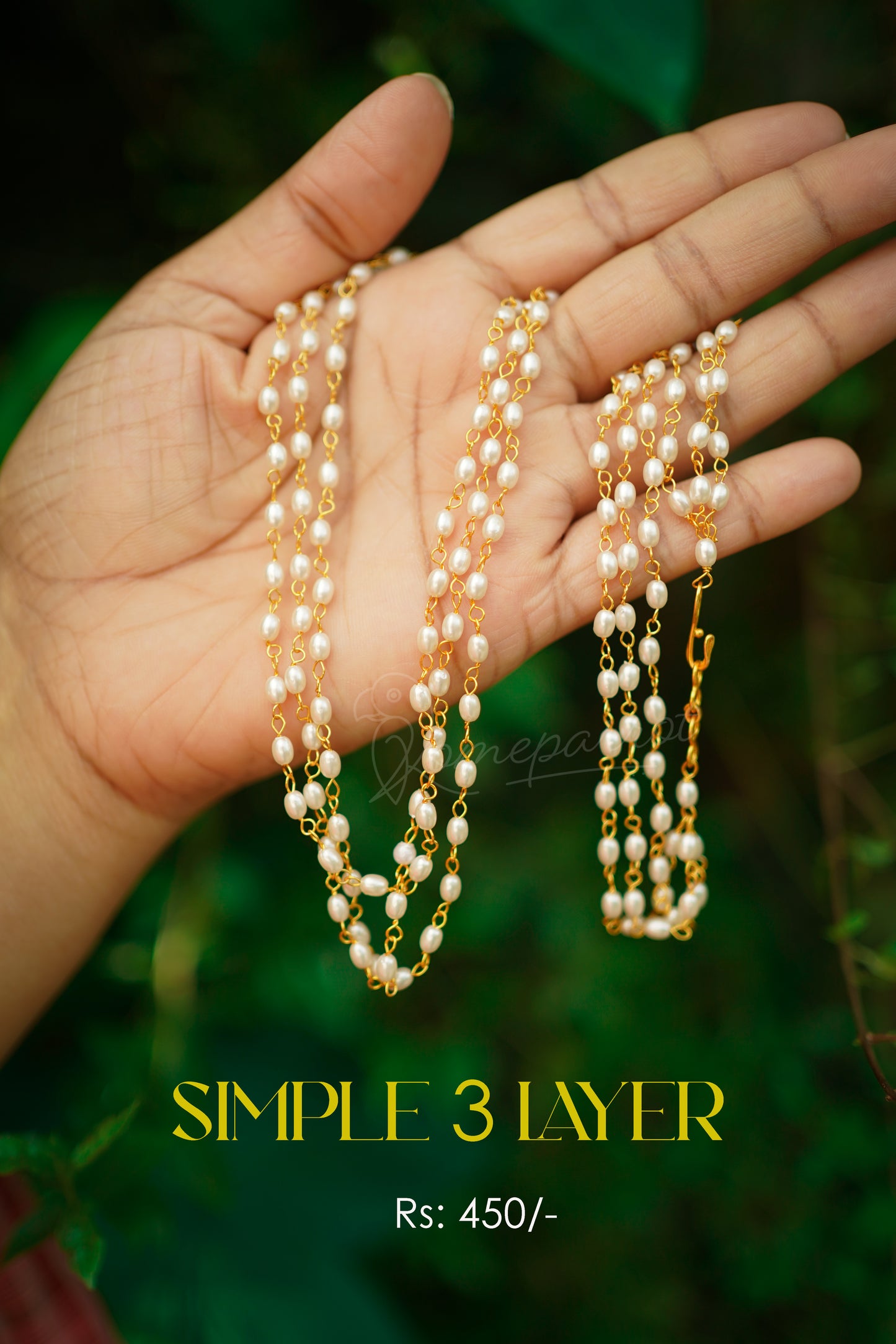 Three Layer Pearl Full White Chain