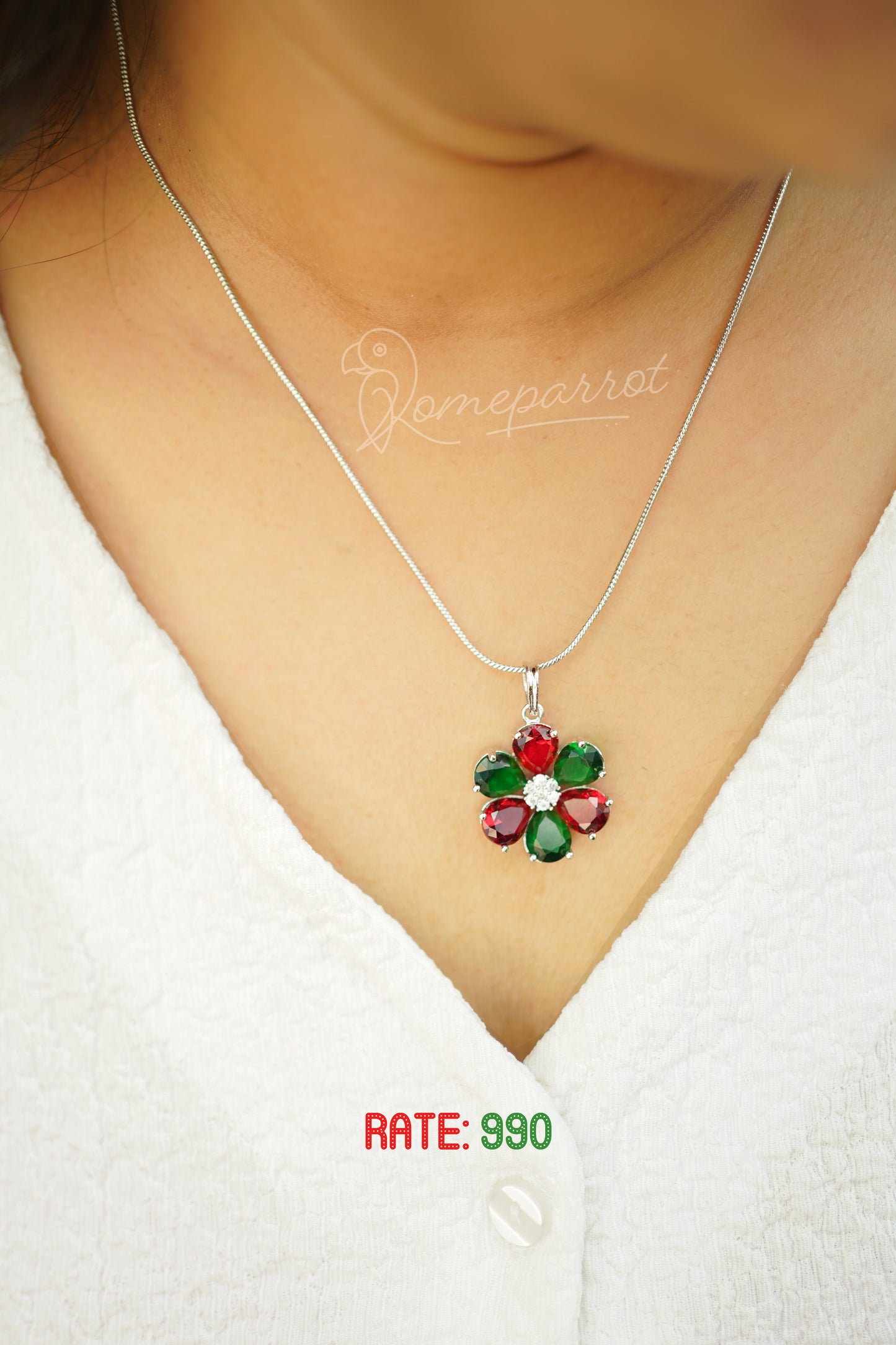 AD Stone Pendent & earrings with silver chain