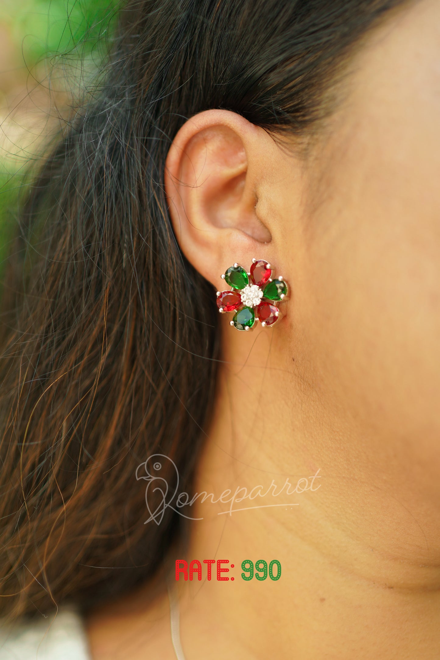 AD Stone Pendent & earrings with silver chain