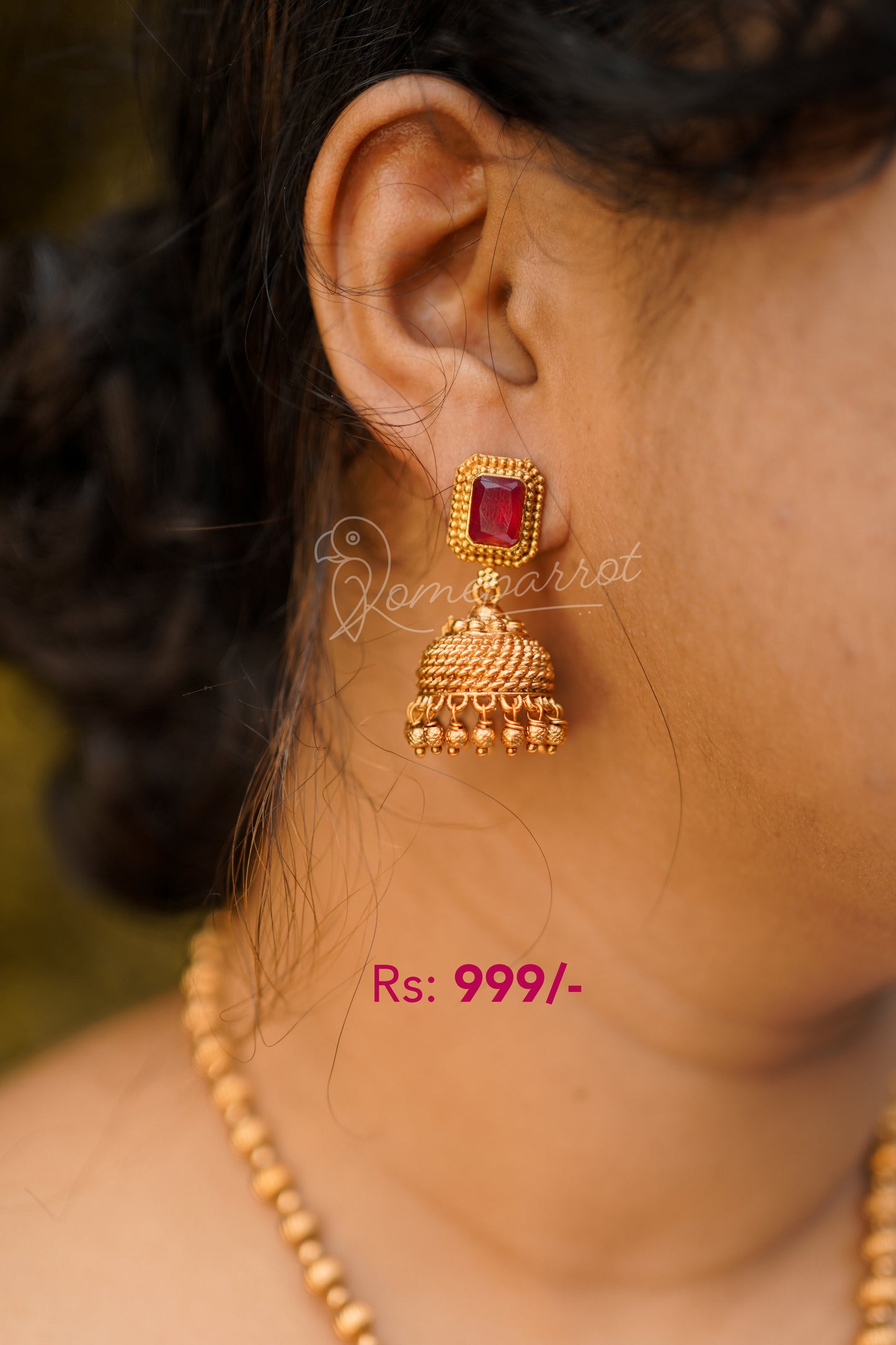 Antique necklace set with jhumka earring