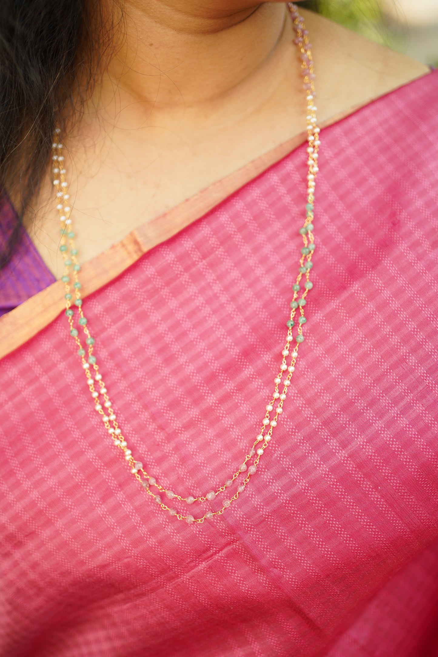 Double Layer Multi Color Pearl Necklace