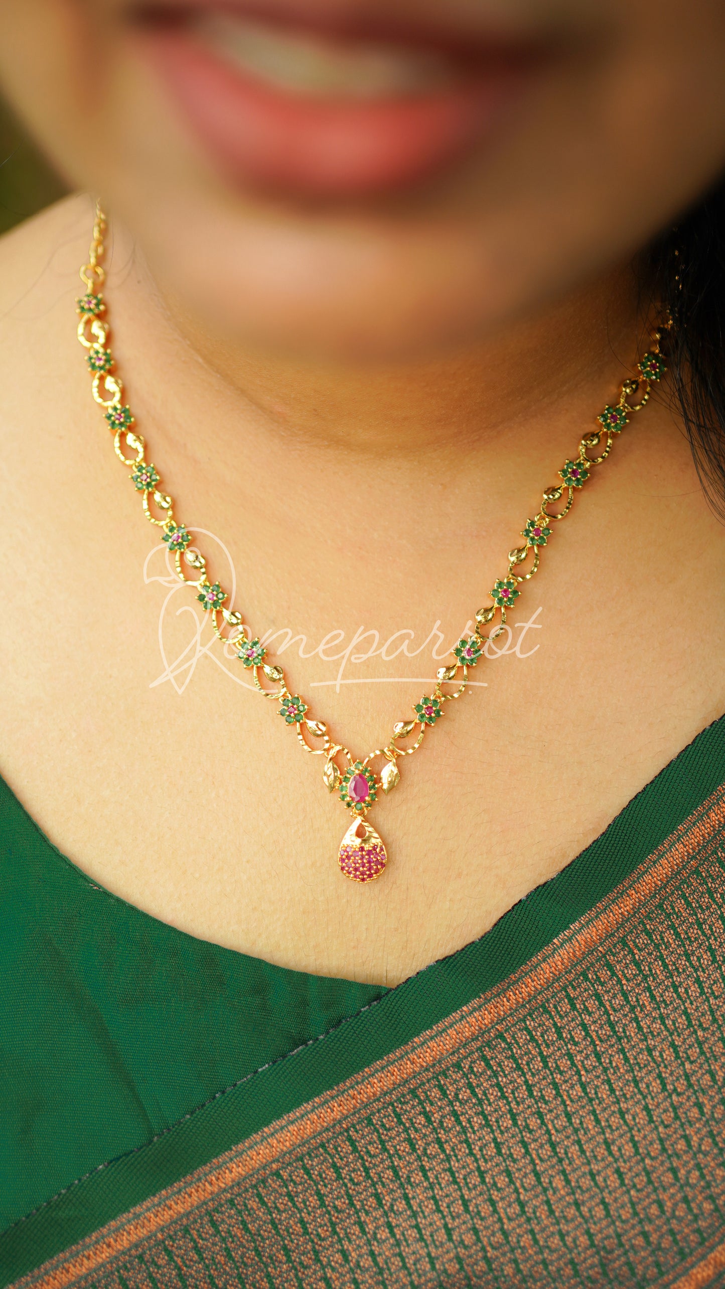 Simple Green Gold Plated Necklace