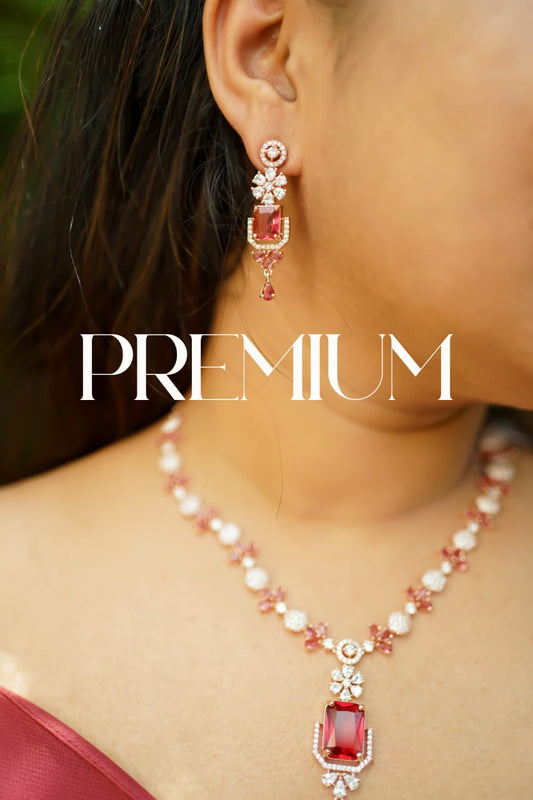 Premium Red Rose Gold Necklace Set