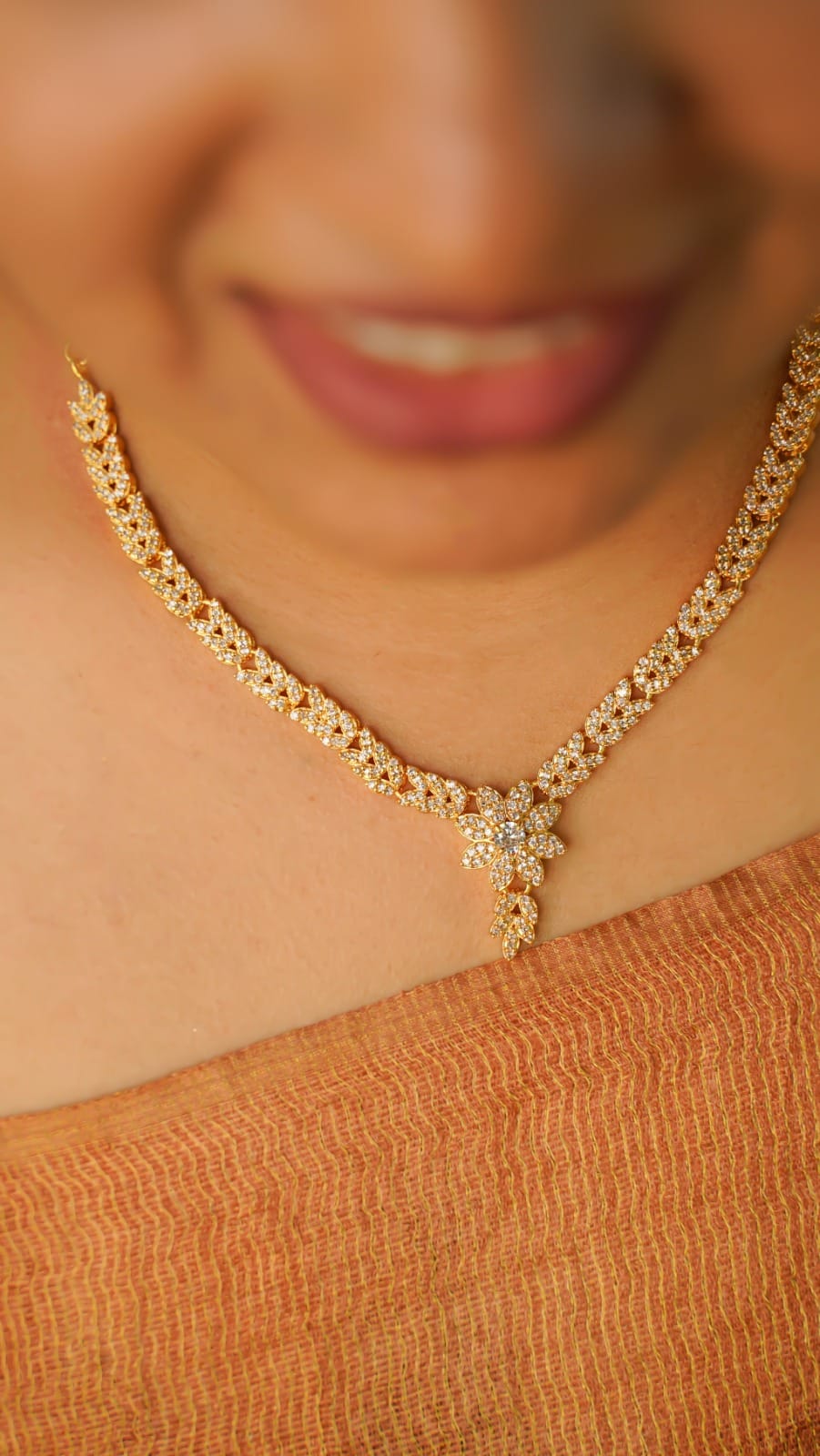 Plated White stone short necklace