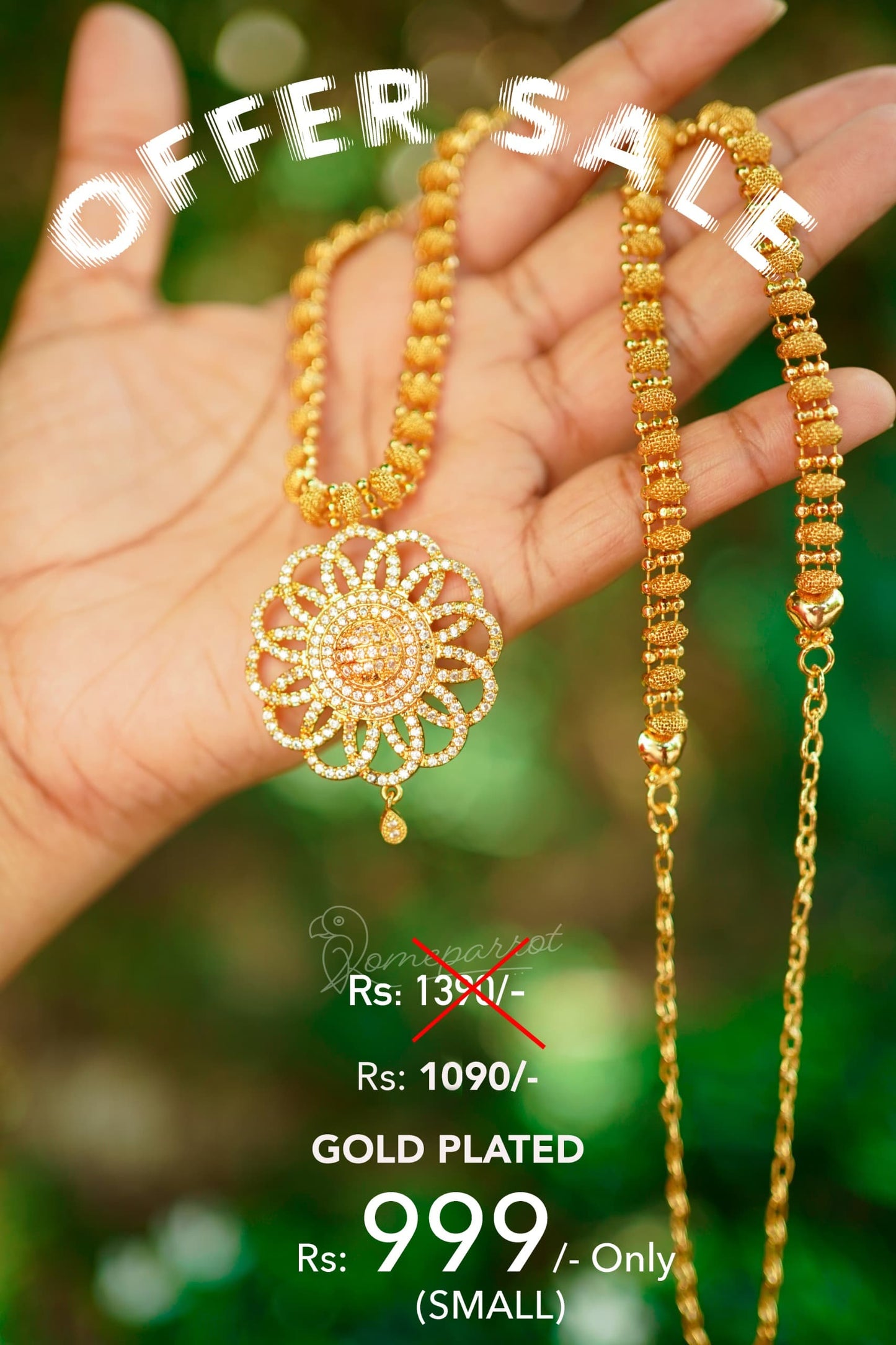 Flora Gold Plated Long Haram with Floral Locket- Full white