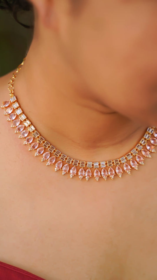 Premium Short Gold Plated Pinkish Necklace