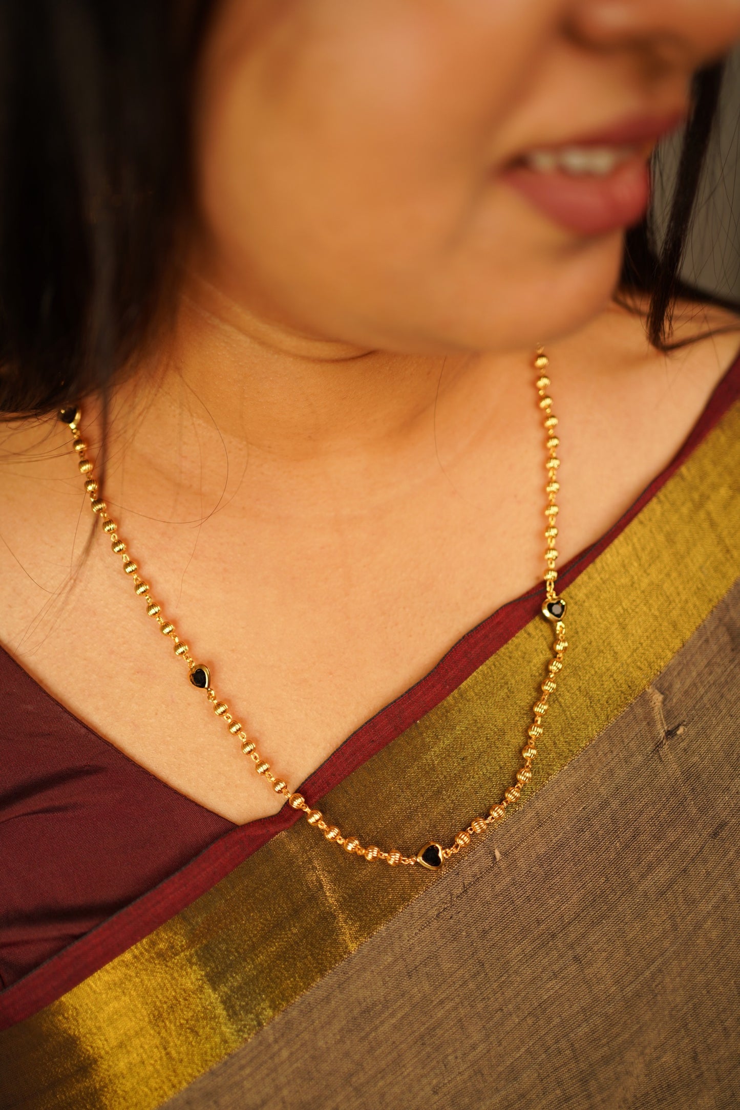Black & Gold mix beaded gold plated chain