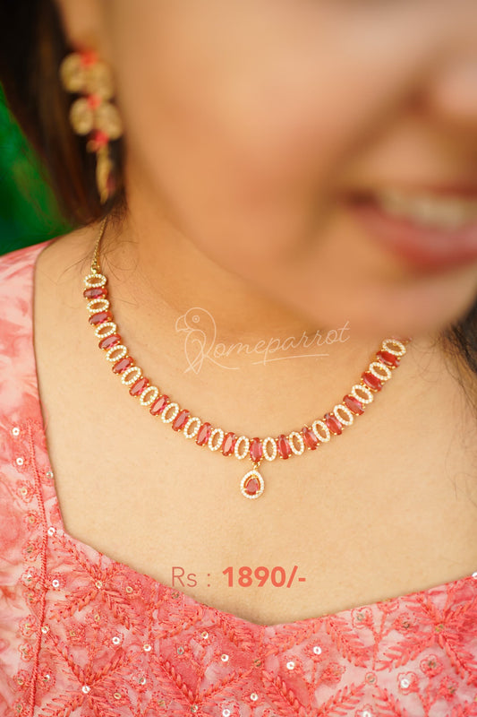 Premium Red & white AD Stone Necklace Set