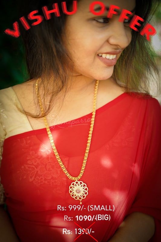 Flora Gold Plated Long Haram with Floral Locket- Full white