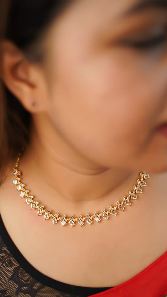 White Stone Gold Plated Short Necklace