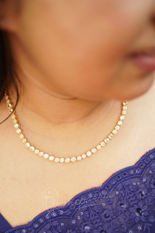 Short full white stones gold plated necklace