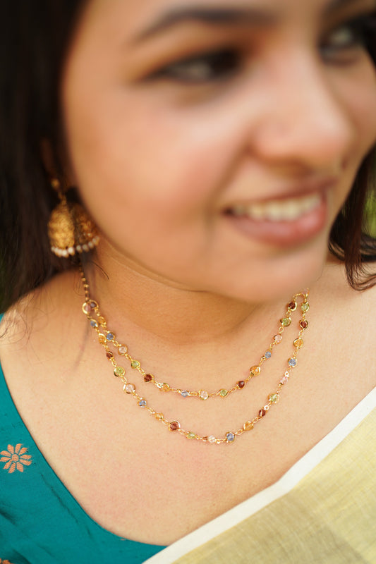 Multicolor bead gold plated chain