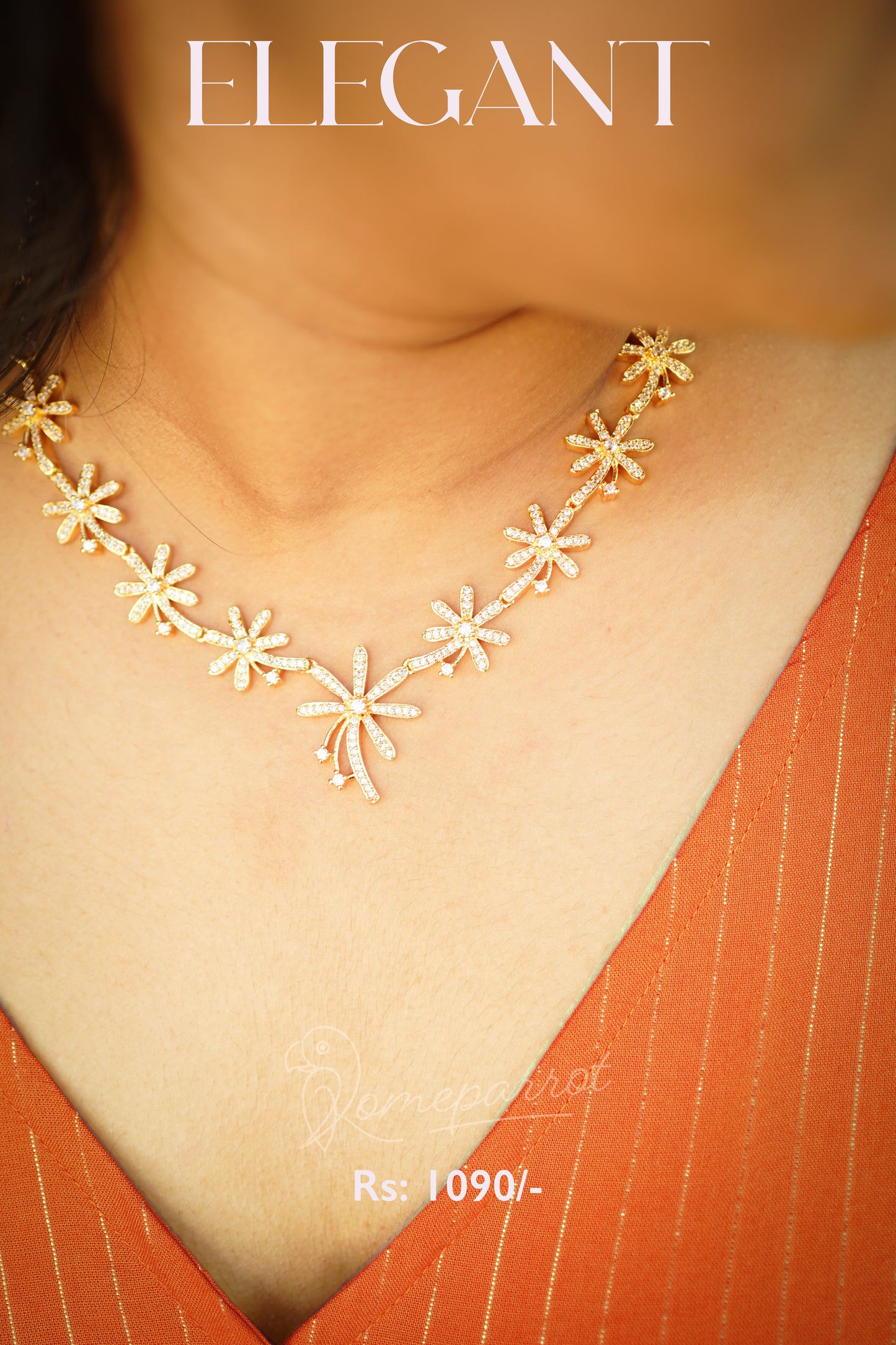Full white gold plated floral pattern necklace set