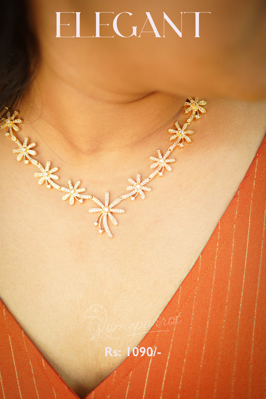 Full white gold plated floral pattern necklace set