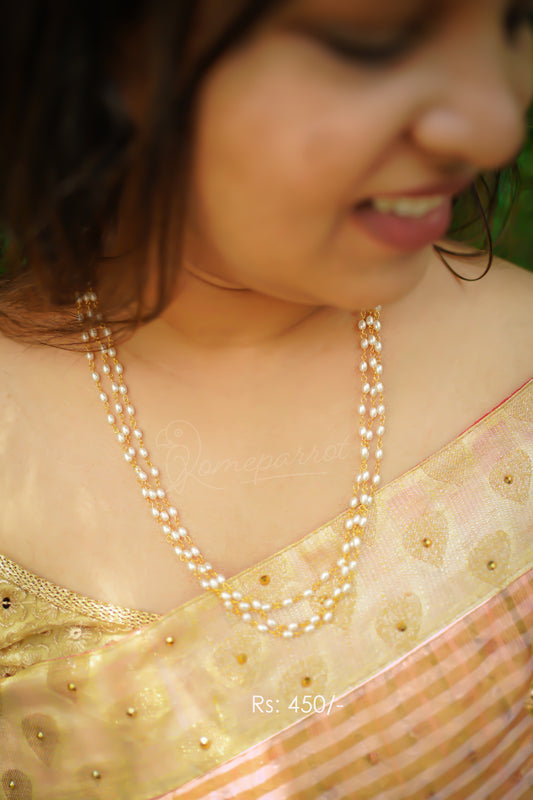 Three Layer Pearl Full White Chain