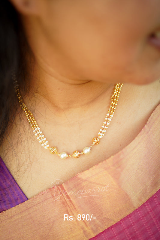 Short Multi layer Gold & White Pearl Necklace