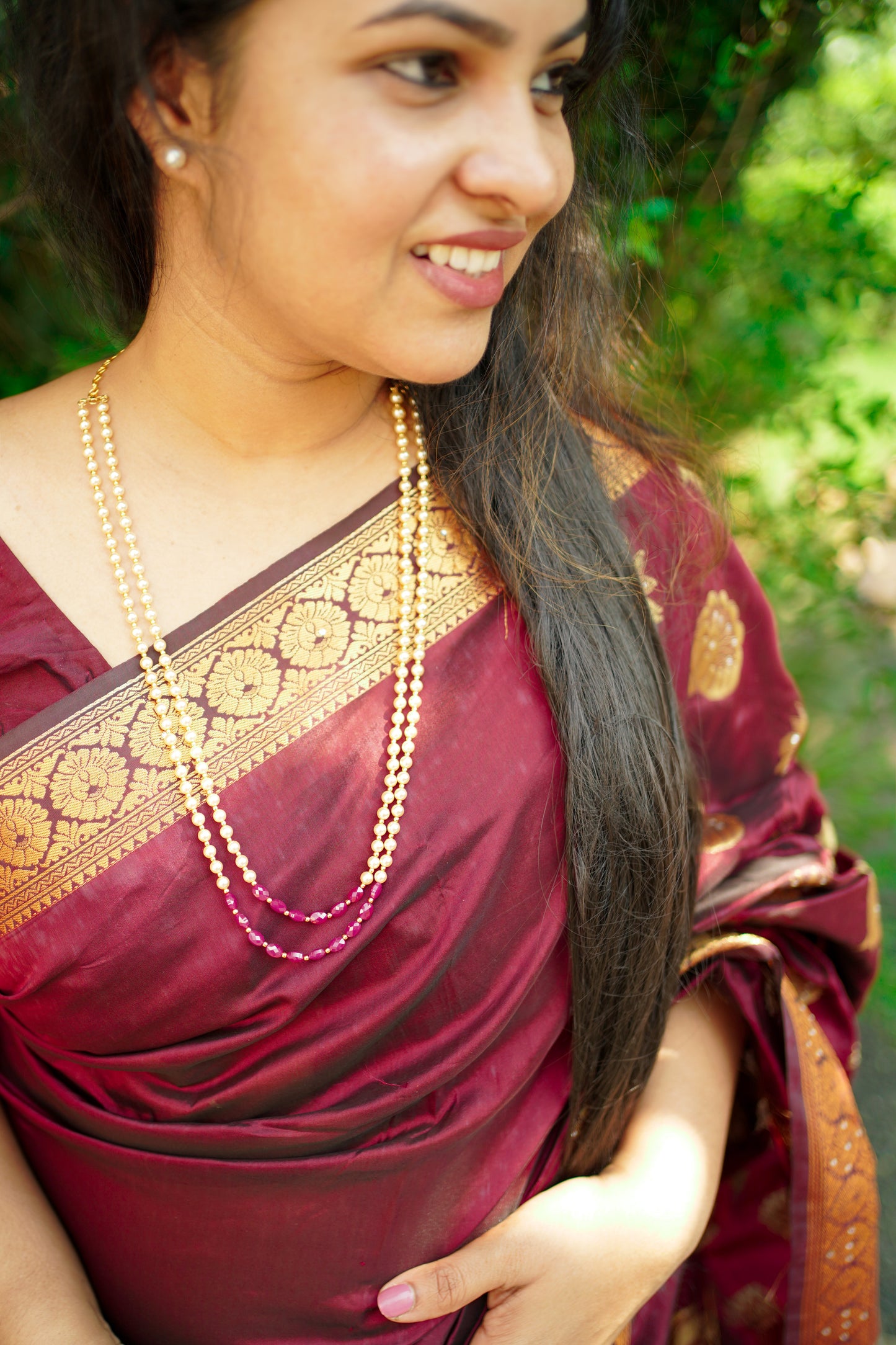 Double Layer Pearl Long Necklace