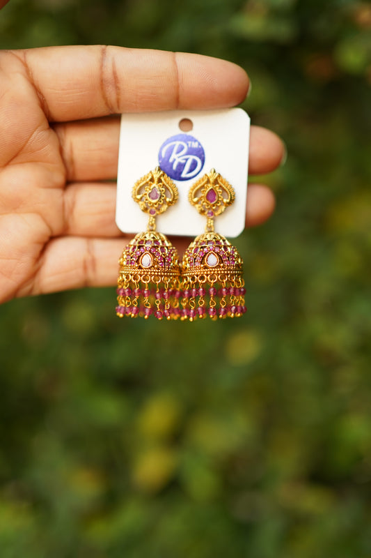 Ruby Antique Jhumka -E1