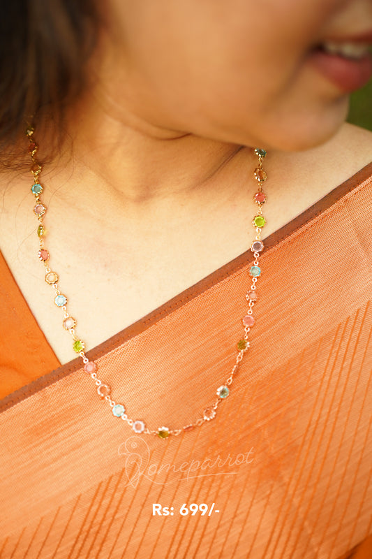 Simple Gold Plated Multicolor Long Chain