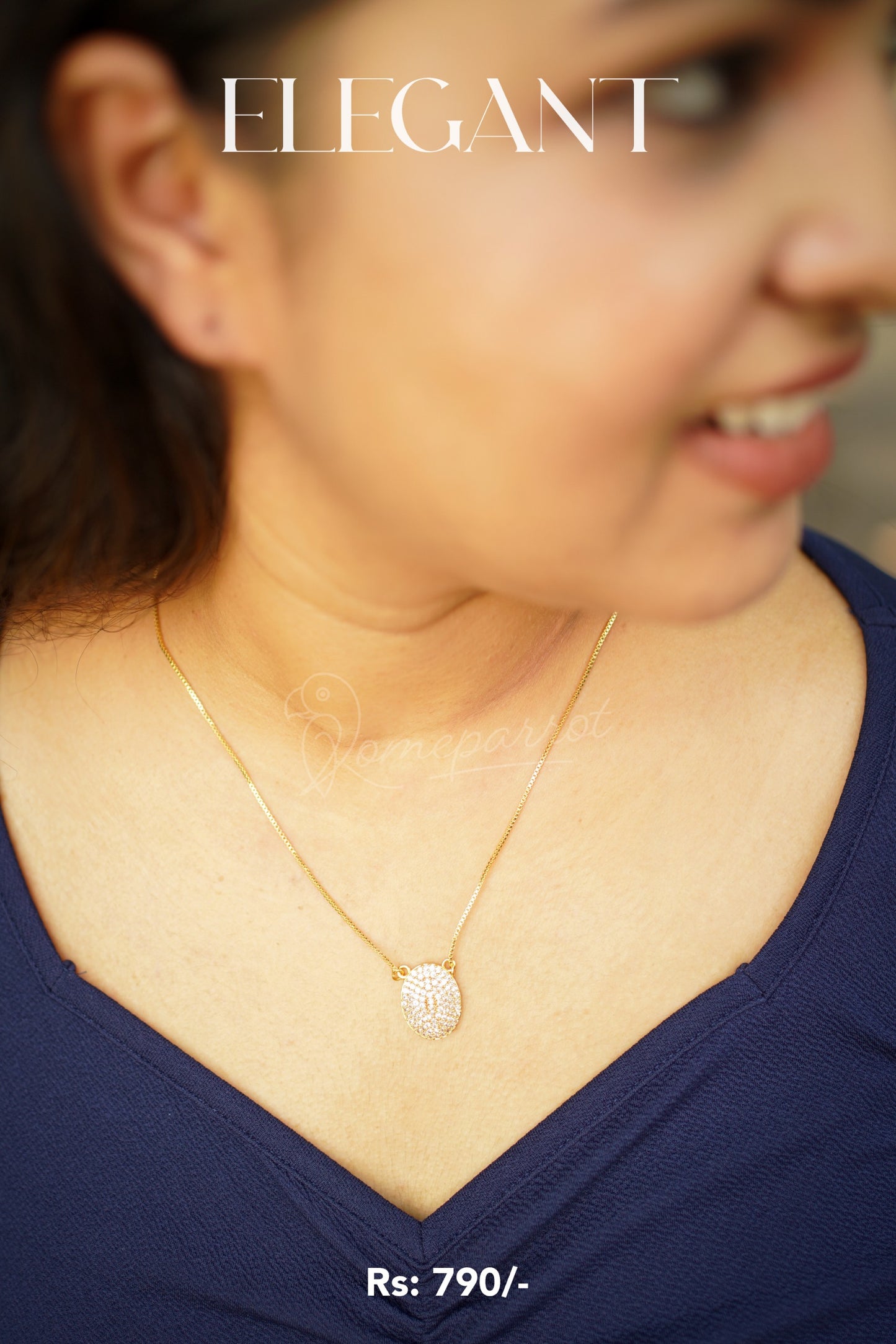 Oval Pendent Short Full White Plated Neck Chain