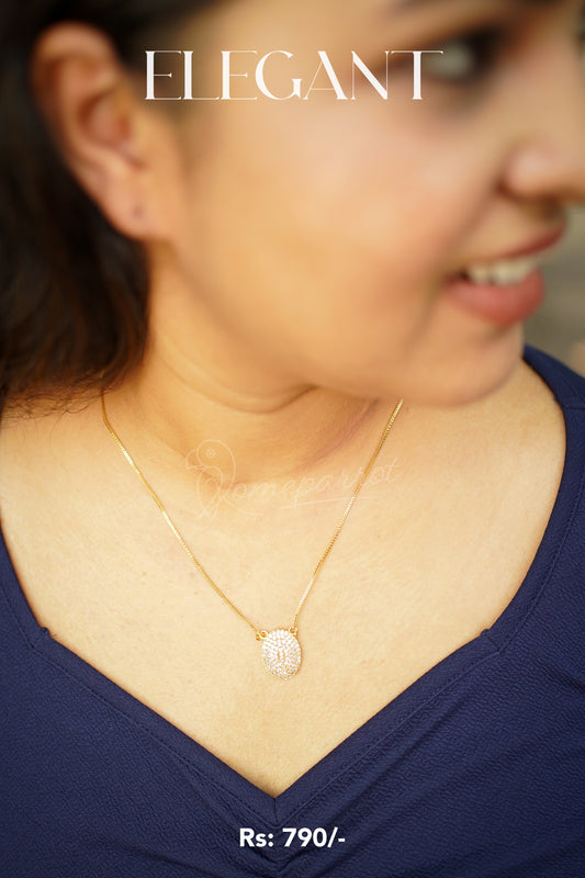 Oval Pendent Short Full White Plated Neck Chain