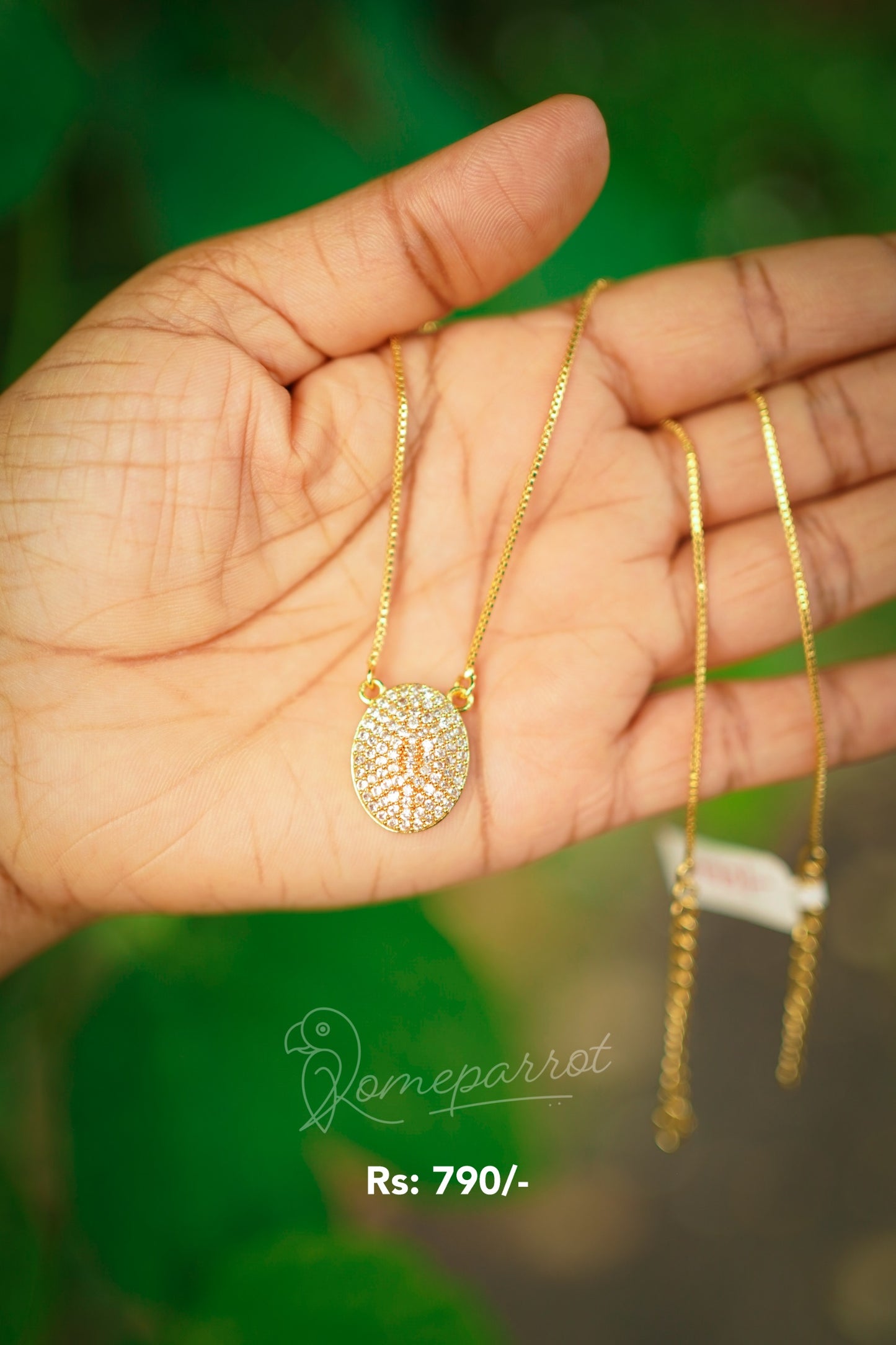 Oval Pendent Short Full White Plated Neck Chain