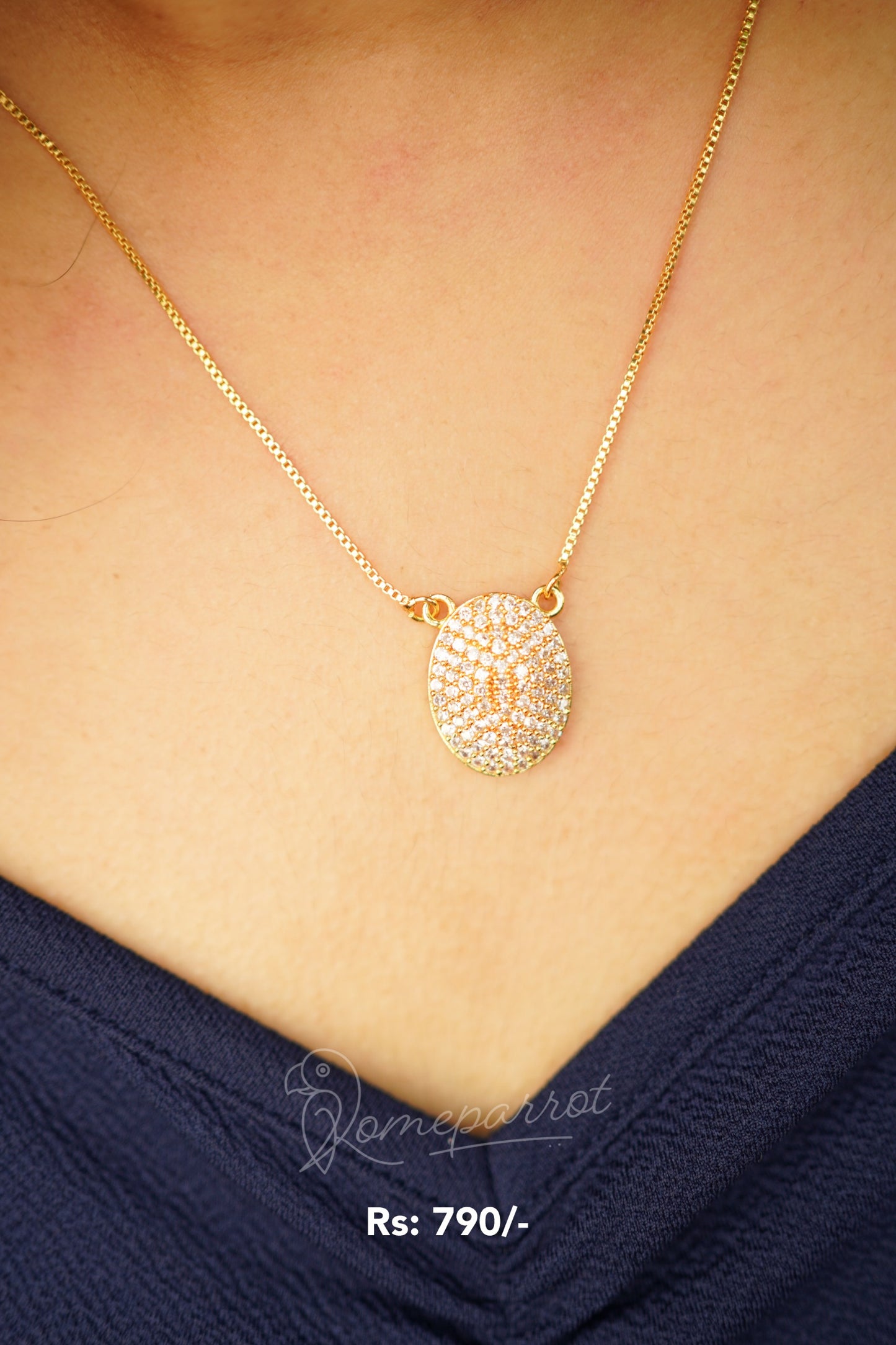 Oval Pendent Short Full White Plated Neck Chain