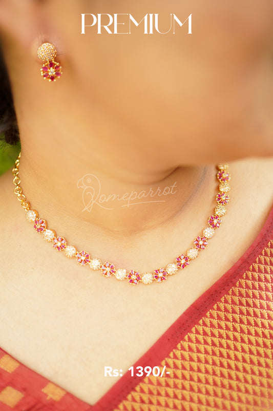 Floral Gold Plated Necklace Set