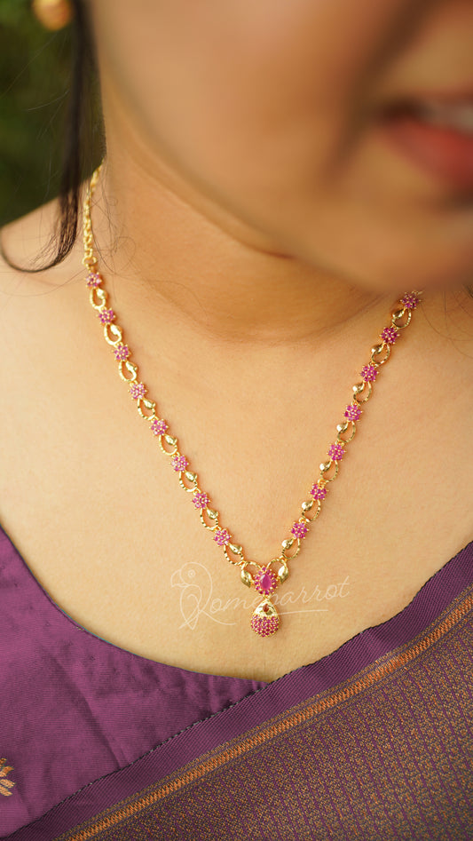 Simple Ruby Gold Plated Necklace without earring