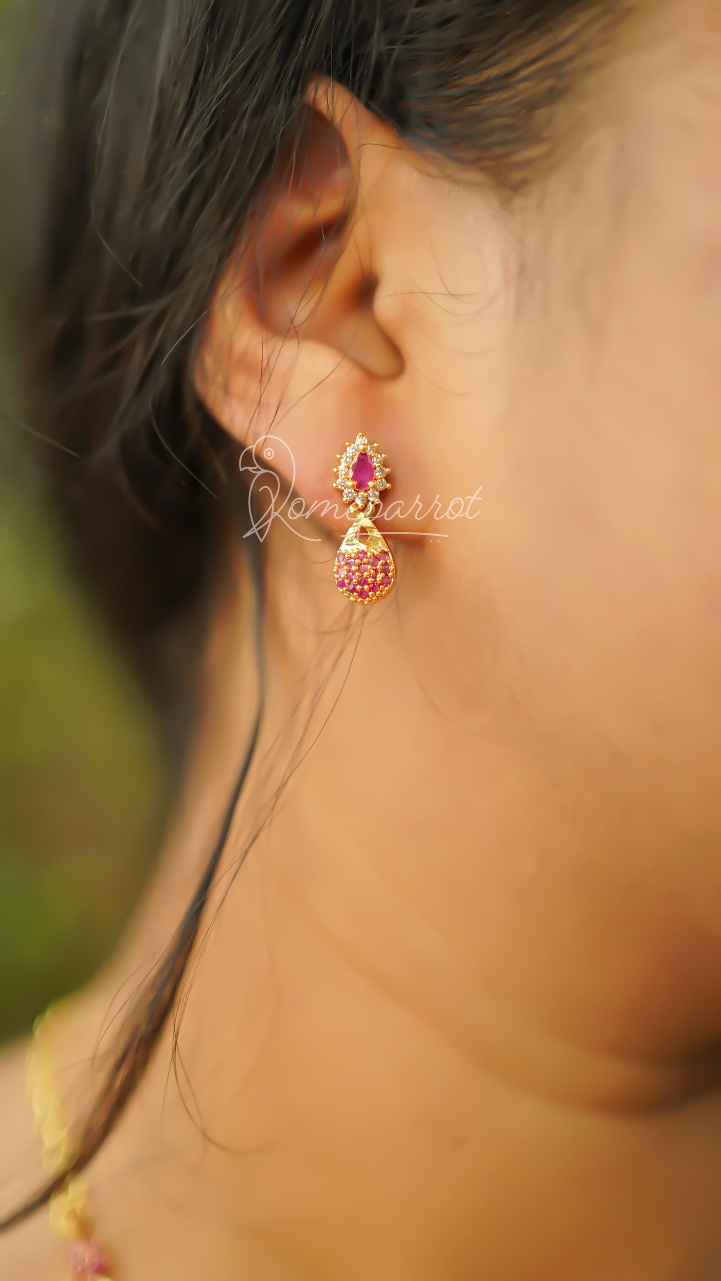 Simple Ruby Gold Plated Necklace without earring