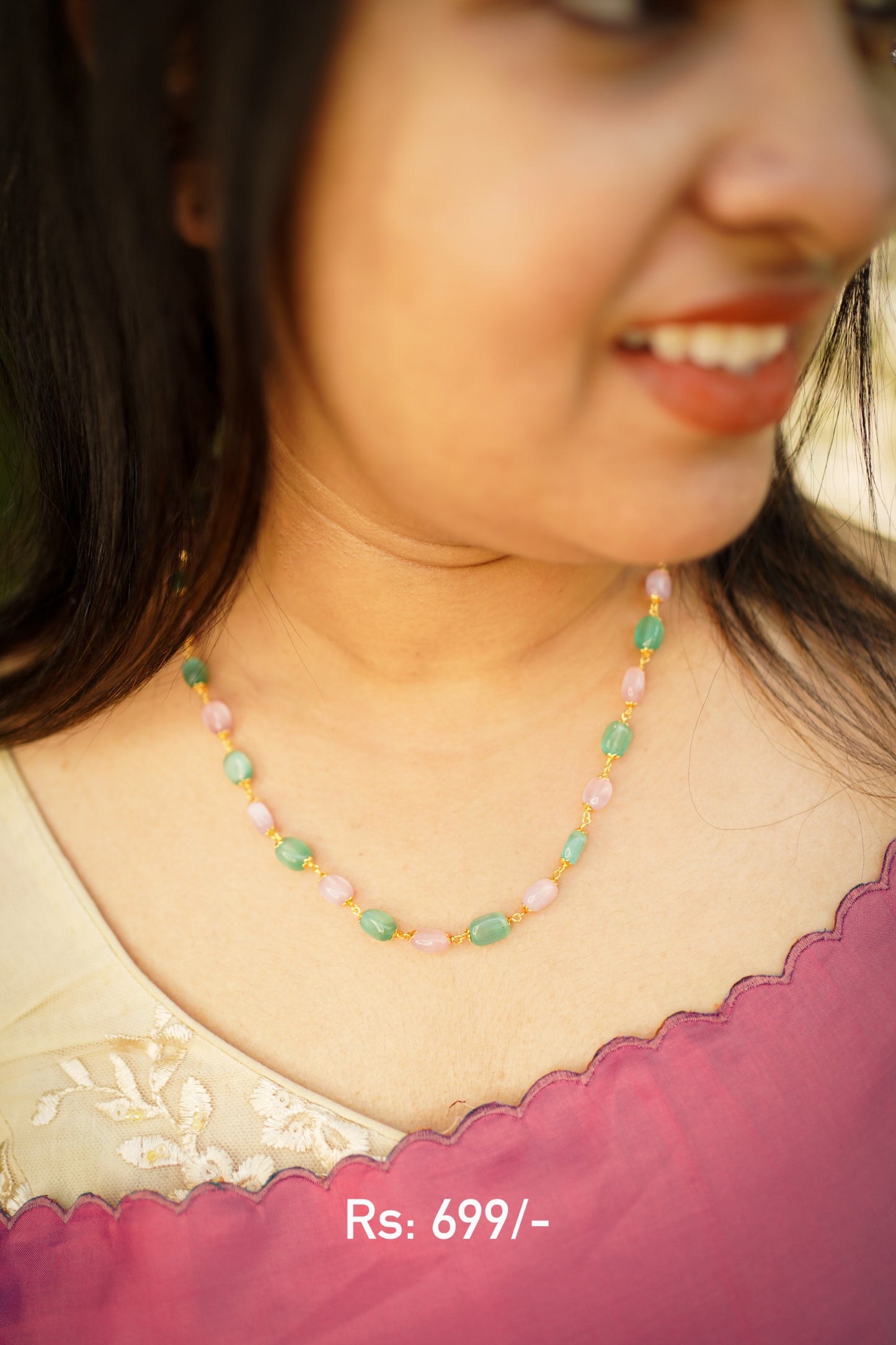 Fiesta Short Simple Stone Beaded Necklace