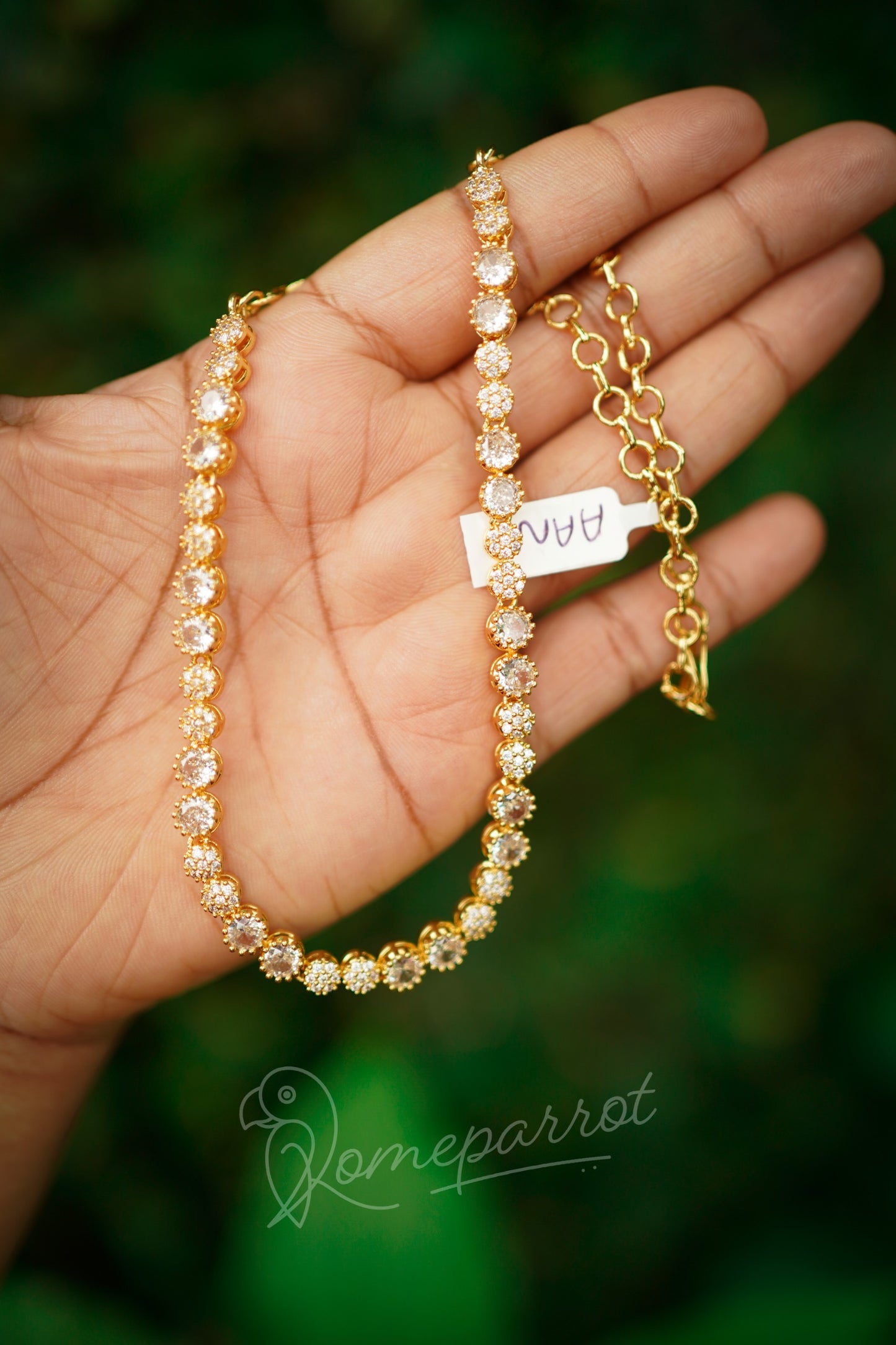 Short full white stones gold plated necklace