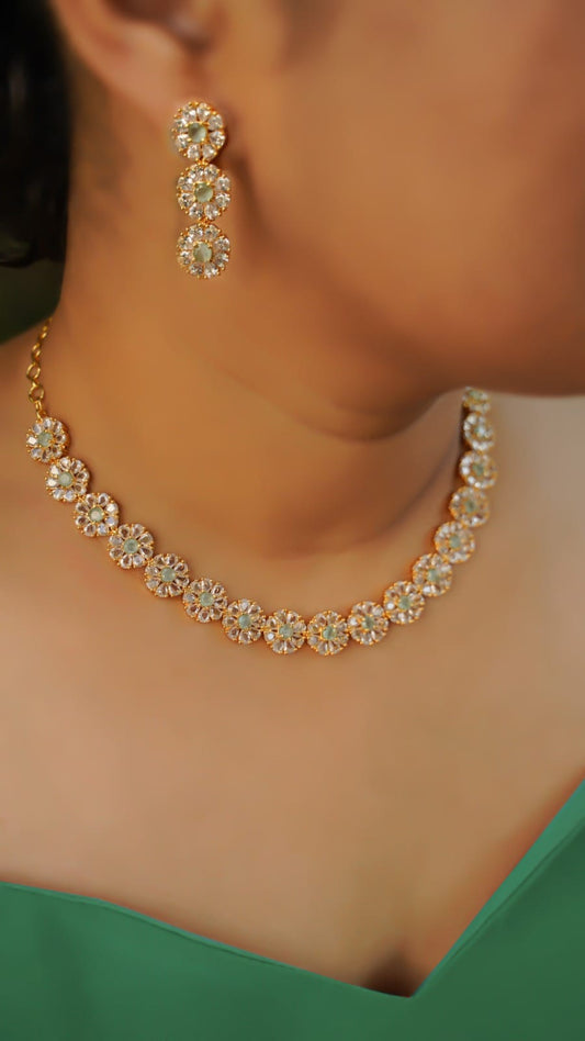 Premium Pastel Green Gold Plated Floral Set
