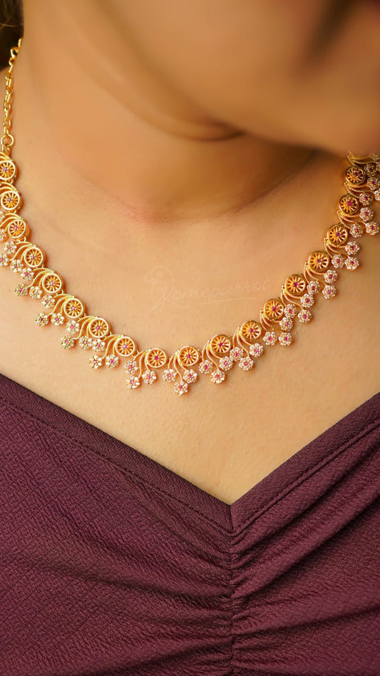 White & Ruby Mix Gold Plated Necklace