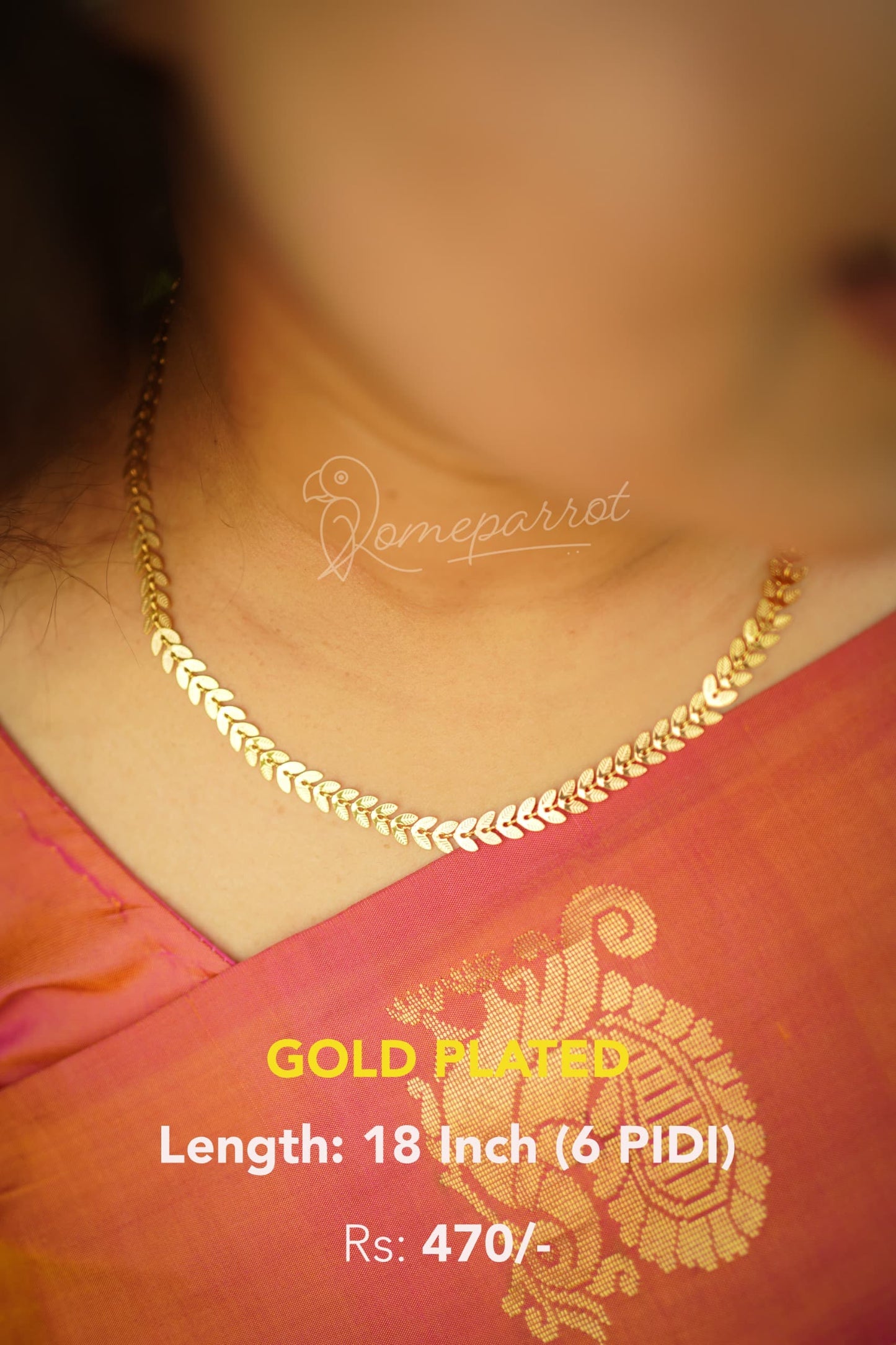 Gold Plated Leaf design simple 18 inch Necklace