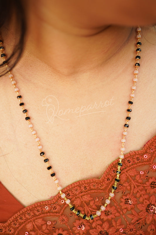 Long black & pink beaded chain