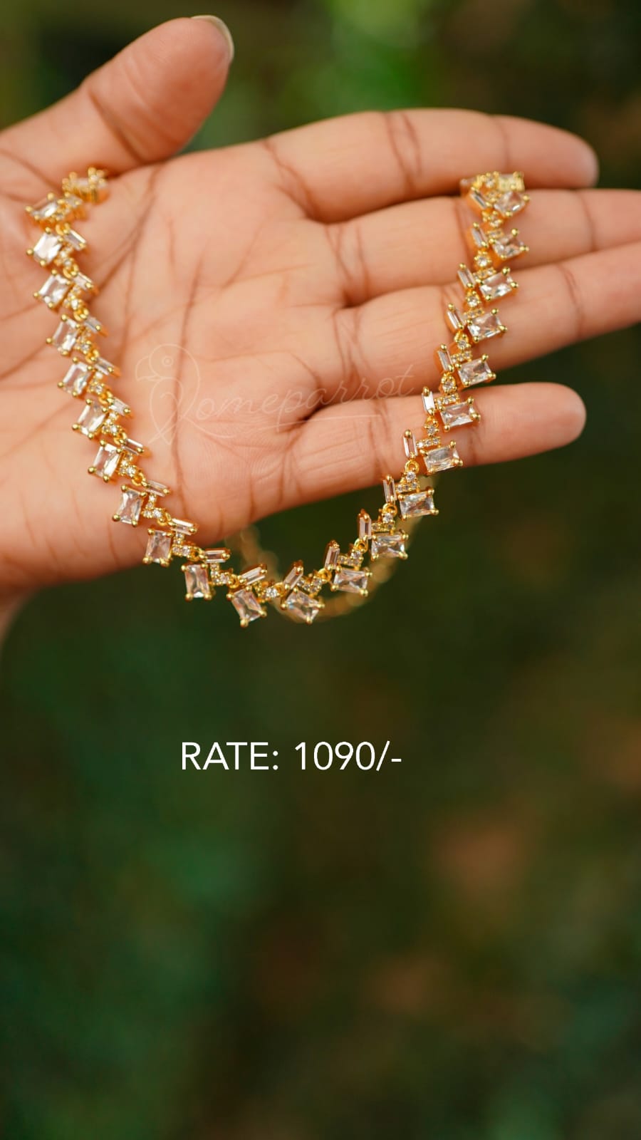 White Stone Gold Plated Short Necklace