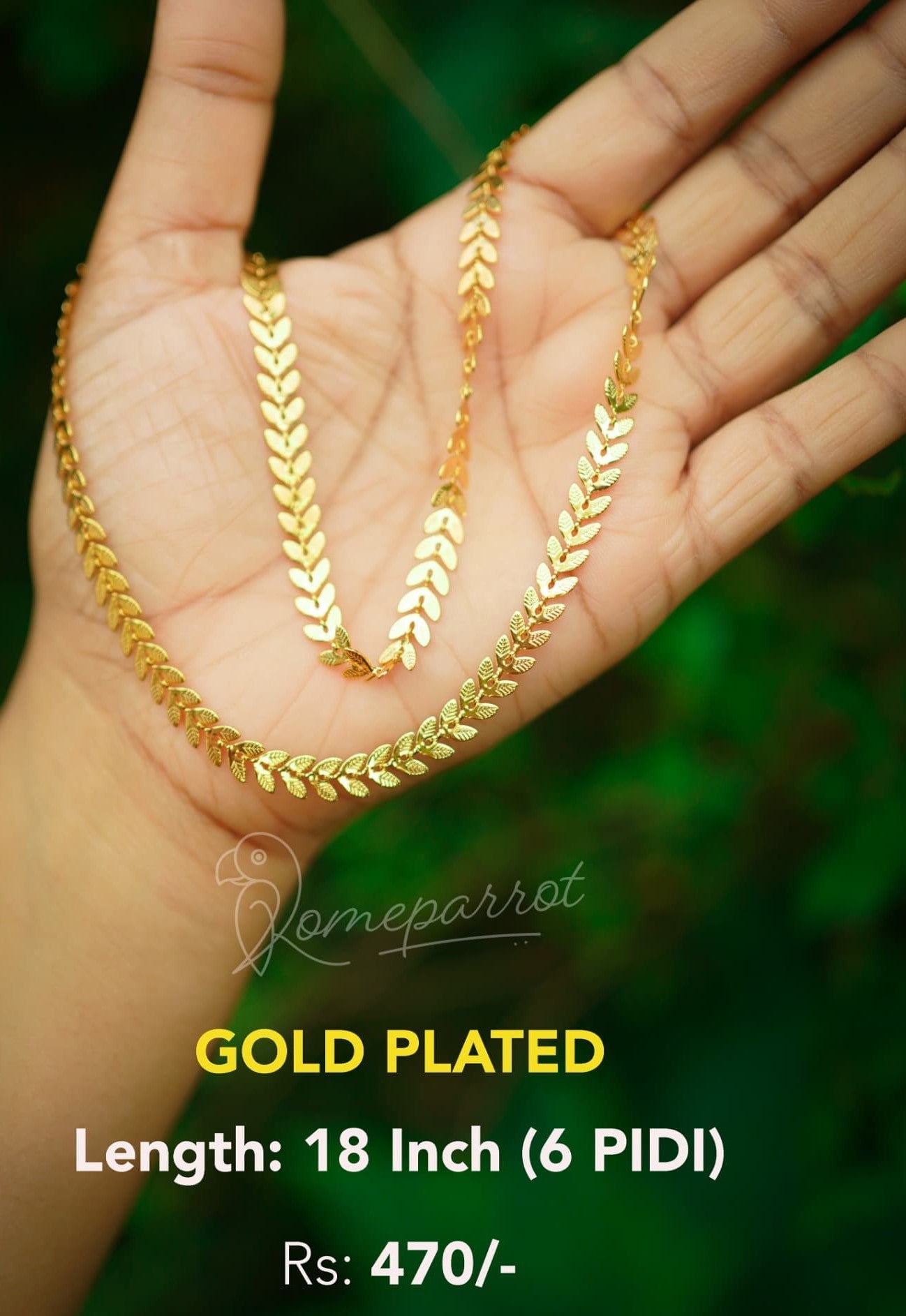 Gold Plated Leaf design simple 18 inch Necklace
